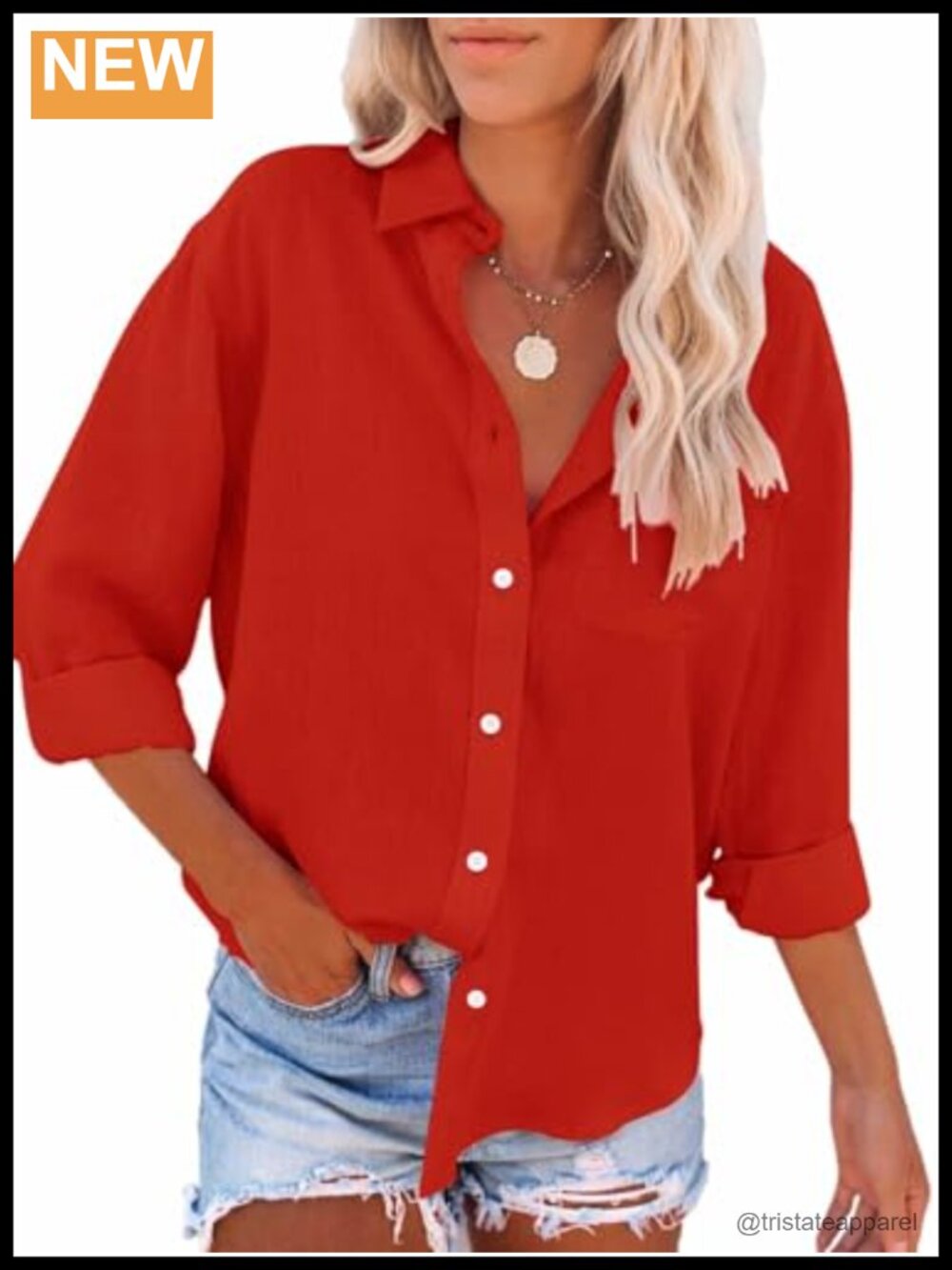 Women's Cotton Long Sleeve Button Down Shirt Casual Blouse with Pocket